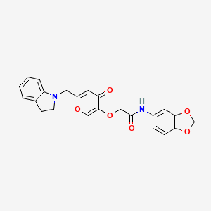 N-(benzo[d][1,3]dioxol-5-yl)-2-((6-(indolin-1-ylmethyl)-4-oxo-4H-pyran-3-yl)oxy)acetamide