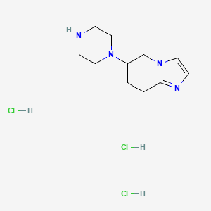 molecular formula C11H21Cl3N4 B2932404 6-Piperazin-1-yl-5,6,7,8-tetrahydroimidazo[1,2-a]pyridine;trihydrochloride CAS No. 2470439-50-8