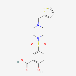 molecular formula C16H18N2O5S2 B2932406 2-Hydroxy-5-({4-[(thiophen-2-yl)methyl]piperazin-1-yl}sulfonyl)benzoic acid CAS No. 1054082-96-0
