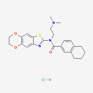 molecular formula C24H28ClN3O3S B2932412 N-(6,7-dihydro-[1,4]dioxino[2',3':4,5]benzo[1,2-d]thiazol-2-yl)-N-(2-(dimethylamino)ethyl)-5,6,7,8-tetrahydronaphthalene-2-carboxamide hydrochloride CAS No. 1177524-27-4
