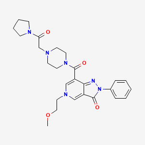 molecular formula C26H32N6O4 B2932426 5-(2-methoxyethyl)-7-(4-(2-oxo-2-(pyrrolidin-1-yl)ethyl)piperazine-1-carbonyl)-2-phenyl-2H-pyrazolo[4,3-c]pyridin-3(5H)-one CAS No. 1021045-00-0
