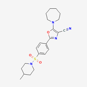 molecular formula C22H28N4O3S B2932427 5-(Azepan-1-yl)-2-(4-((4-methylpiperidin-1-yl)sulfonyl)phenyl)oxazole-4-carbonitrile CAS No. 941248-11-9