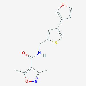 molecular formula C15H14N2O3S B2932432 N-[[4-(Furan-3-yl)thiophen-2-yl]methyl]-3,5-dimethyl-1,2-oxazole-4-carboxamide CAS No. 2380039-96-1
