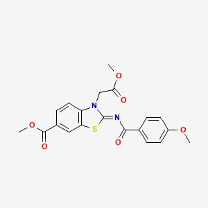 molecular formula C20H18N2O6S B2932454 (Z)-甲基 3-(2-甲氧基-2-氧代乙基)-2-((4-甲氧基苯甲酰)亚氨基)-2,3-二氢苯并[d]噻唑-6-羧酸酯 CAS No. 865197-48-4
