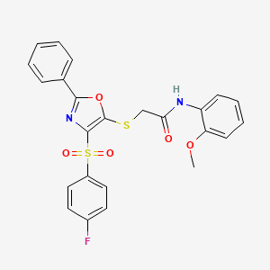 molecular formula C24H19FN2O5S2 B2932459 2-((4-((4-fluorophenyl)sulfonyl)-2-phenyloxazol-5-yl)thio)-N-(2-methoxyphenyl)acetamide CAS No. 850926-05-5