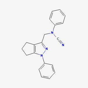 molecular formula C20H18N4 B2932465 N-cyano-N-({1-phenyl-1H,4H,5H,6H-cyclopenta[c]pyrazol-3-yl}methyl)aniline CAS No. 1797943-90-8