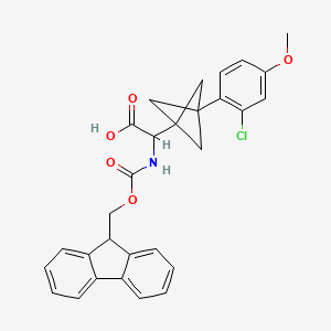 molecular formula C29H26ClNO5 B2932469 2-[3-(2-Chloro-4-methoxyphenyl)-1-bicyclo[1.1.1]pentanyl]-2-(9H-fluoren-9-ylmethoxycarbonylamino)acetic acid CAS No. 2287268-16-8