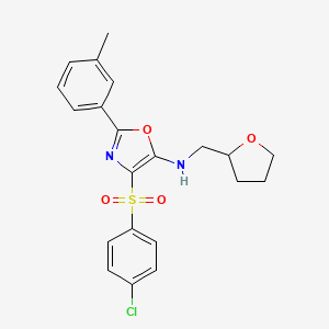 molecular formula C21H21ClN2O4S B2932477 4-((4-chlorophenyl)sulfonyl)-N-((tetrahydrofuran-2-yl)methyl)-2-(m-tolyl)oxazol-5-amine CAS No. 862738-83-8