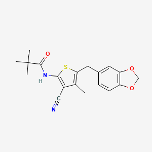 N-(5-(benzo[d][1,3]dioxol-5-ylmethyl)-3-cyano-4-methylthiophen-2-yl)pivalamide