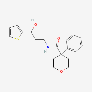 molecular formula C19H23NO3S B2932495 N-(3-hydroxy-3-(thiophen-2-yl)propyl)-4-phenyltetrahydro-2H-pyran-4-carboxamide CAS No. 1421453-87-3