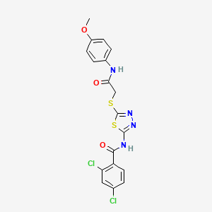 molecular formula C18H14Cl2N4O3S2 B2932500 2,4-dichloro-N-(5-((2-((4-methoxyphenyl)amino)-2-oxoethyl)thio)-1,3,4-thiadiazol-2-yl)benzamide CAS No. 392293-90-2