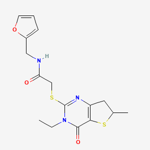 molecular formula C16H19N3O3S2 B2932502 2-[(3-ethyl-6-methyl-4-oxo-6,7-dihydrothieno[3,2-d]pyrimidin-2-yl)sulfanyl]-N-(furan-2-ylmethyl)acetamide CAS No. 851409-49-9