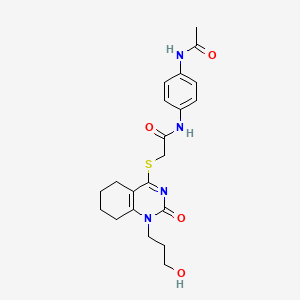 molecular formula C21H26N4O4S B2932508 N-(4-acetamidophenyl)-2-((1-(3-hydroxypropyl)-2-oxo-1,2,5,6,7,8-hexahydroquinazolin-4-yl)thio)acetamide CAS No. 941920-43-0