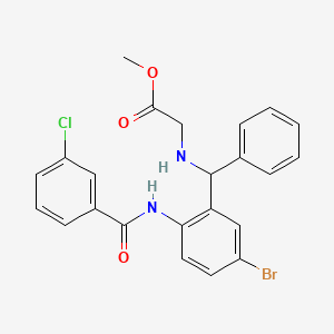 molecular formula C23H20BrClN2O3 B2932514 Methyl 2-(((5-bromo-2-(3-chlorobenzamido)phenyl)(phenyl)methyl)amino)acetate CAS No. 313268-63-2