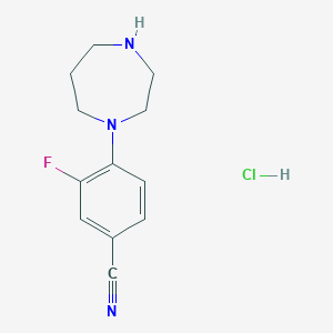 molecular formula C12H15ClFN3 B2932519 4-(1,4-Diazepan-1-yl)-3-fluorobenzonitrile;hydrochloride CAS No. 2416229-38-2