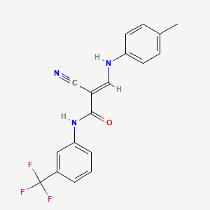 molecular formula C18H14F3N3O B2932520 (E)-2-cyano-3-(4-methylanilino)-N-[3-(trifluoromethyl)phenyl]prop-2-enamide CAS No. 461673-10-9