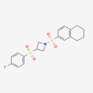 molecular formula C19H20FNO4S2 B2932529 3-((4-Fluorophenyl)sulfonyl)-1-((5,6,7,8-tetrahydronaphthalen-2-yl)sulfonyl)azetidine CAS No. 1797843-90-3