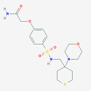 molecular formula C18H27N3O5S2 B2932538 2-[4-[(4-Morpholin-4-ylthian-4-yl)methylsulfamoyl]phenoxy]acetamide CAS No. 2380186-15-0