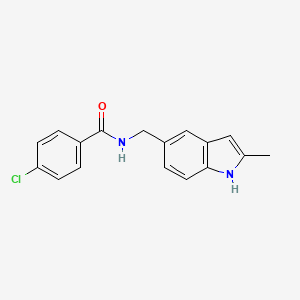 molecular formula C17H15ClN2O B2932544 4-chloro-N-[(2-methyl-1H-indol-5-yl)methyl]benzamide CAS No. 852136-41-5