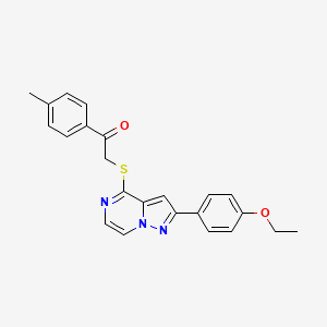 molecular formula C23H21N3O2S B2932546 2-((2-(4-乙氧苯基)吡唑并[1,5-a]嘧啶-4-基)硫代)-1-(对甲苯基)乙酮 CAS No. 1206991-76-5