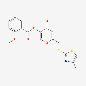 molecular formula C18H15NO5S2 B2932568 6-(((4-甲基噻唑-2-基)硫代)甲基)-4-氧代-4H-吡喃-3-基 2-甲氧基苯甲酸酯 CAS No. 896302-44-6