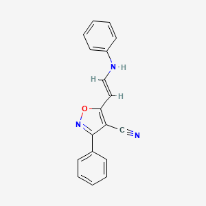 molecular formula C18H13N3O B2932573 5-(2-Anilinovinyl)-3-phenyl-4-isoxazolecarbonitrile CAS No. 338992-50-0