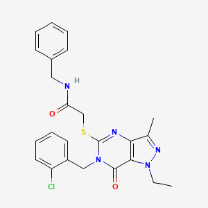 molecular formula C24H24ClN5O2S B2932578 N-苄基-2-({6-[(2-氯苯基)甲基]-1-乙基-3-甲基-7-氧代-1H,6H,7H-吡唑并[4,3-d]嘧啶-5-基}硫烷基)乙酰胺 CAS No. 1358947-94-0