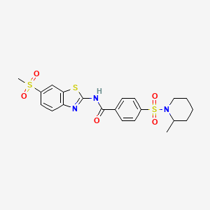 molecular formula C21H23N3O5S3 B2932580 4-((2-甲基哌啶-1-基)磺酰基)-N-(6-(甲基磺酰基)苯并[d]噻唑-2-基)苯甲酰胺 CAS No. 683766-24-7