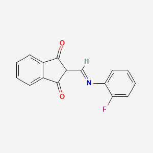 molecular formula C16H10FNO2 B2932588 2-(2-氟苯基)氨基亚甲基茚满-1,3-二酮 CAS No. 1025573-44-7
