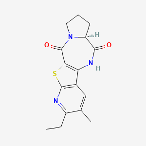 molecular formula C16H17N3O2S B2932608 (6aS)-2-ethyl-3-methyl-6a,7,8,9-tetrahydro-6H-pyrido[3',2':4,5]thieno[3,2-e]pyrrolo[1,2-a][1,4]diazepine-6,11(5H)-dione CAS No. 1212390-99-2
