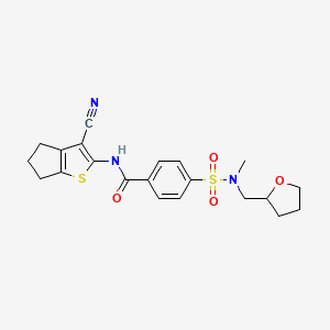 molecular formula C21H23N3O4S2 B2932612 N-(3-cyano-5,6-dihydro-4H-cyclopenta[b]thiophen-2-yl)-4-(N-methyl-N-((tetrahydrofuran-2-yl)methyl)sulfamoyl)benzamide CAS No. 868676-20-4