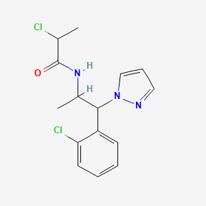 molecular formula C15H17Cl2N3O B2932617 2-Chloro-N-[1-(2-chlorophenyl)-1-pyrazol-1-ylpropan-2-yl]propanamide CAS No. 2411260-31-4