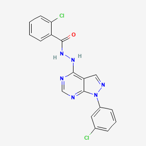 molecular formula C18H12Cl2N6O B2932621 2-chloro-N'-(1-(3-chlorophenyl)-1H-pyrazolo[3,4-d]pyrimidin-4-yl)benzohydrazide CAS No. 881073-38-7