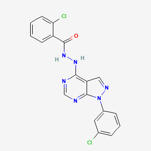 B2932621 2-chloro-N'-(1-(3-chlorophenyl)-1H-pyrazolo[3,4-d]pyrimidin-4-yl)benzohydrazide CAS No. 881073-38-7