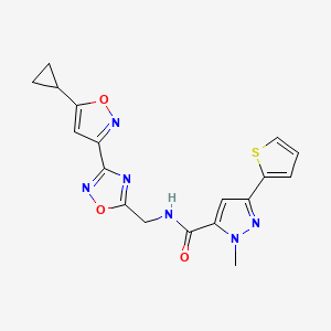 N-((3-(5-cyclopropylisoxazol-3-yl)-1,2,4-oxadiazol-5-yl)methyl)-1-methyl-3-(thiophen-2-yl)-1H-pyrazole-5-carboxamide