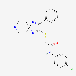molecular formula C22H23ClN4OS B2932626 N-(4-chlorophenyl)-2-((8-methyl-3-phenyl-1,4,8-triazaspiro[4.5]deca-1,3-dien-2-yl)thio)acetamide CAS No. 1189425-94-2