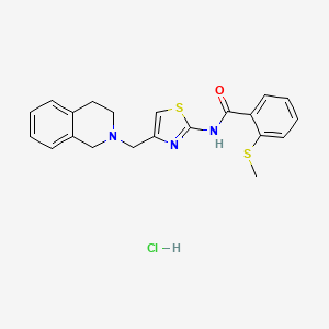 molecular formula C21H22ClN3OS2 B2932651 N-(4-((3,4-二氢异喹啉-2(1H)-基)甲基)噻唑-2-基)-2-(甲硫基)苯甲酰胺盐酸盐 CAS No. 1215651-36-7