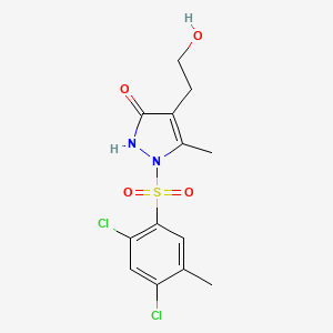 molecular formula C13H14Cl2N2O4S B2932658 1-[(2,4-dichloro-5-methylphenyl)sulfonyl]-4-(2-hydroxyethyl)-5-methyl-1,2-dihydro-3H-pyrazol-3-one CAS No. 861207-41-2