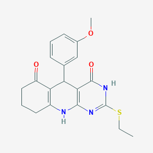 molecular formula C20H21N3O3S B2932681 2-(ethylthio)-5-(3-methoxyphenyl)-5,8,9,10-tetrahydropyrimido[4,5-b]quinoline-4,6(3H,7H)-dione CAS No. 537042-99-2