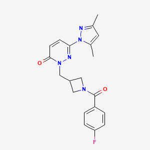 molecular formula C20H20FN5O2 B2932710 6-(3,5-dimethyl-1H-pyrazol-1-yl)-2-((1-(4-fluorobenzoyl)azetidin-3-yl)methyl)pyridazin-3(2H)-one CAS No. 2310126-40-8