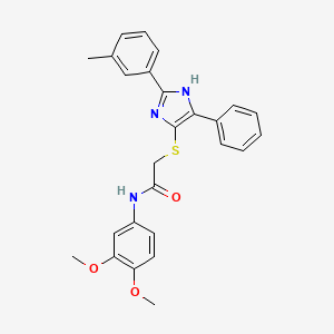 molecular formula C26H25N3O3S B2932712 N-(3,4-二甲氧基苯基)-2-((5-苯基-2-(间甲苯基)-1H-咪唑-4-基)硫代)乙酰胺 CAS No. 865657-44-9