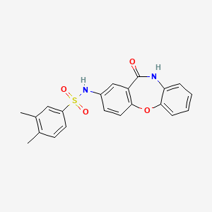 molecular formula C21H18N2O4S B2932721 3,4-dimethyl-N-(11-oxo-10,11-dihydrodibenzo[b,f][1,4]oxazepin-2-yl)benzenesulfonamide CAS No. 921920-59-4