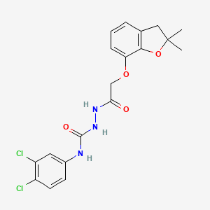 molecular formula C19H19Cl2N3O4 B2932733 N-(((3,4-Dichlorophenyl)amino)carbonylamino)-2-(2,2-dimethyl(3-oxaindan-4-yloxy))ethanamide CAS No. 1024244-52-7