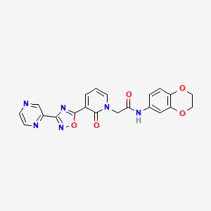 molecular formula C21H16N6O5 B2932735 N-(2,3-dihydro-1,4-benzodioxin-6-yl)-2-[2-oxo-3-(3-pyrazin-2-yl-1,2,4-oxadiazol-5-yl)pyridin-1(2H)-yl]acetamide CAS No. 1396848-25-1