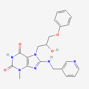 molecular formula C21H22N6O4 B2932737 7-(2-hydroxy-3-phenoxypropyl)-3-methyl-8-((pyridin-3-ylmethyl)amino)-1H-purine-2,6(3H,7H)-dione CAS No. 878452-59-6