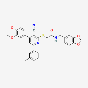 N-(1,3-benzodioxol-5-ylmethyl)-2-[3-cyano-4-(3,4-dimethoxyphenyl)-6-(3,4-dimethylphenyl)pyridin-2-yl]sulfanylacetamide