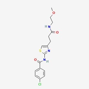 molecular formula C16H18ClN3O3S B2932753 4-chloro-N-(4-(3-((2-methoxyethyl)amino)-3-oxopropyl)thiazol-2-yl)benzamide CAS No. 1021266-75-0