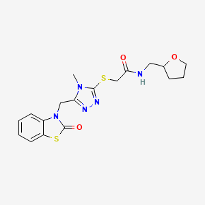 2-((4-methyl-5-((2-oxobenzo[d]thiazol-3(2H)-yl)methyl)-4H-1,2,4-triazol-3-yl)thio)-N-((tetrahydrofuran-2-yl)methyl)acetamide