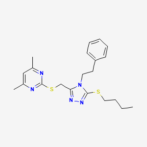 molecular formula C21H27N5S2 B2932776 2-(((5-(butylthio)-4-phenethyl-4H-1,2,4-triazol-3-yl)methyl)thio)-4,6-dimethylpyrimidine CAS No. 868222-04-2