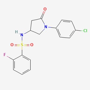 molecular formula C16H14ClFN2O3S B2932826 N-(1-(4-chlorophenyl)-5-oxopyrrolidin-3-yl)-2-fluorobenzenesulfonamide CAS No. 905688-09-7